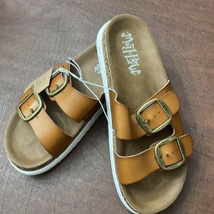 Mad Love Brown Sandals with Gold Buckles